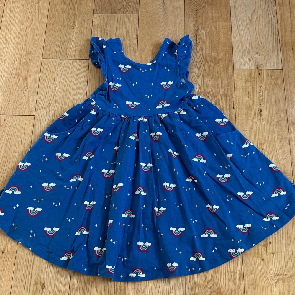 Hanna Andersson Blue Dress with Rainbow Pattern